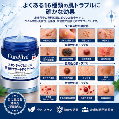 ✨ 70%OFF｜CUREVIVO® 公式ストア🛡️｜7日間 スキンタッグ・気になる黒ずみ集中ケアクリーム｜GMP認証工場製造・植物由来処方