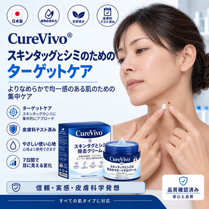 ✨ 70%OFF｜CUREVIVO® 公式ストア🛡️｜7日間 スキンタッグ・気になる黒ずみ集中ケアクリーム｜GMP認証工場製造・植物由来処方