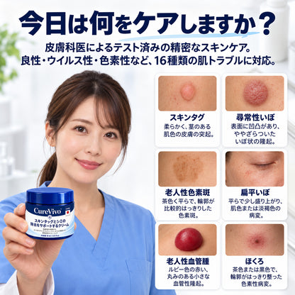 ✨ 70%OFF｜CUREVIVO® 公式ストア🛡️｜7日間 スキンタッグ・気になる黒ずみ集中ケアクリーム｜GMP認証工場製造・植物由来処方