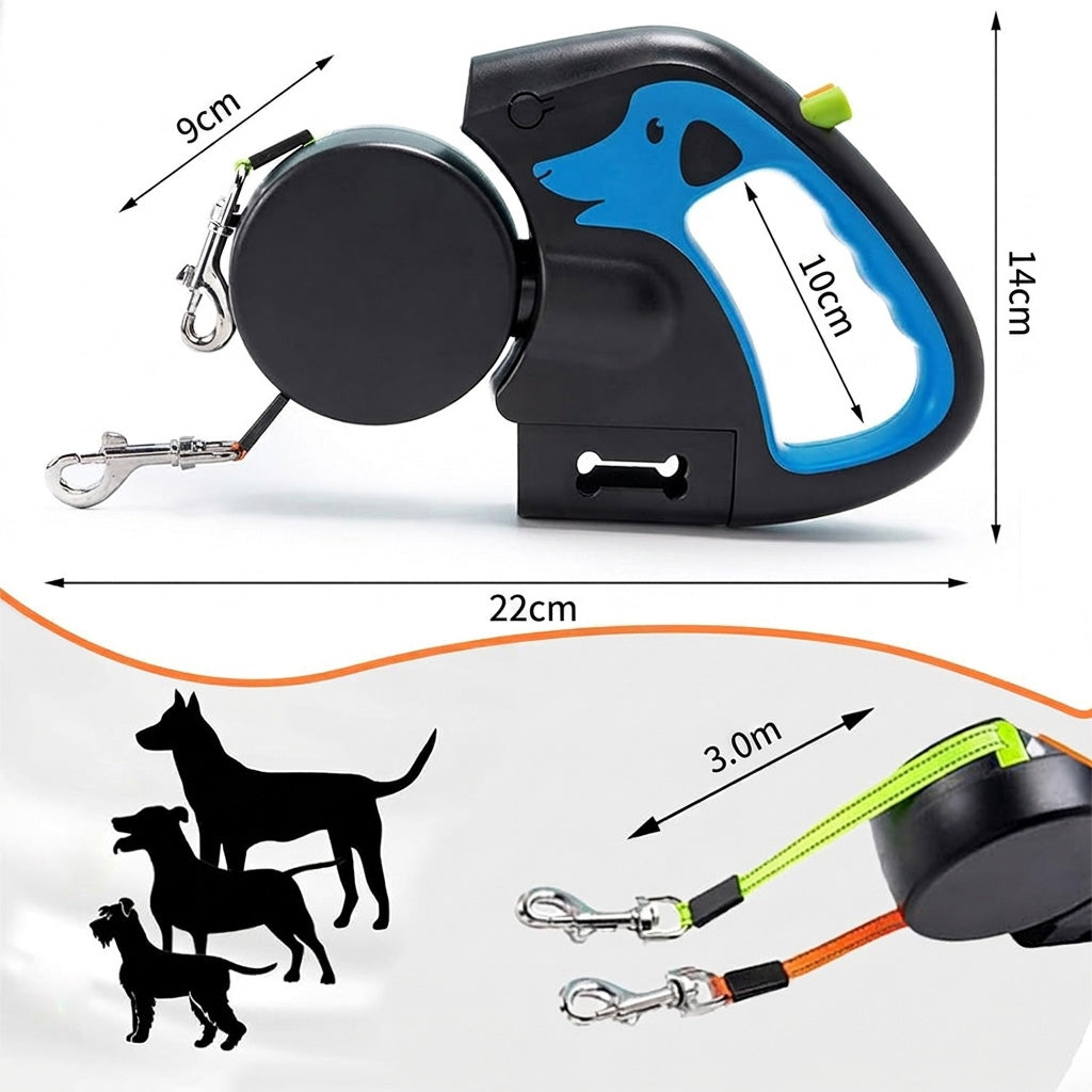 𝐁𝐕𝐉® ワン・トゥ・ツー 自動巻き取り式 多機能犬用リード（ライト付き）