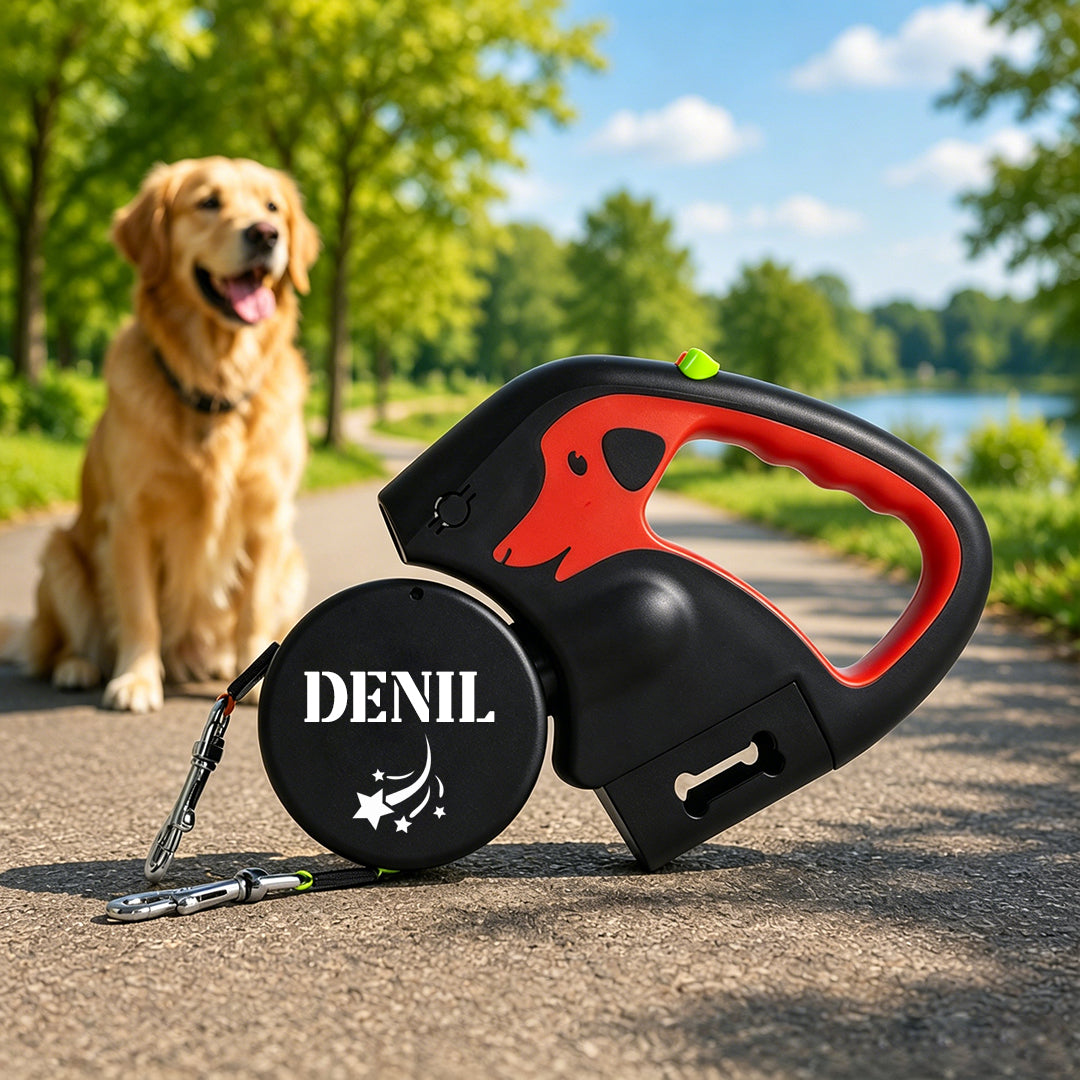 𝐁𝐕𝐉® ワン・トゥ・ツー 自動巻き取り式 多機能犬用リード（ライト付き）